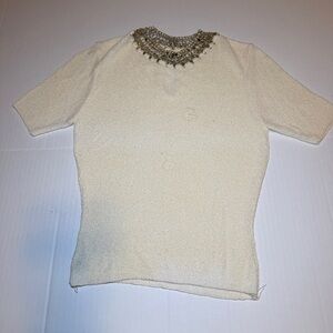Chic Cream Beaded Women's Sweater